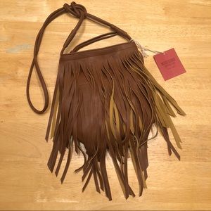 Mossimo Fringe Brown Leather Crossbody Bag